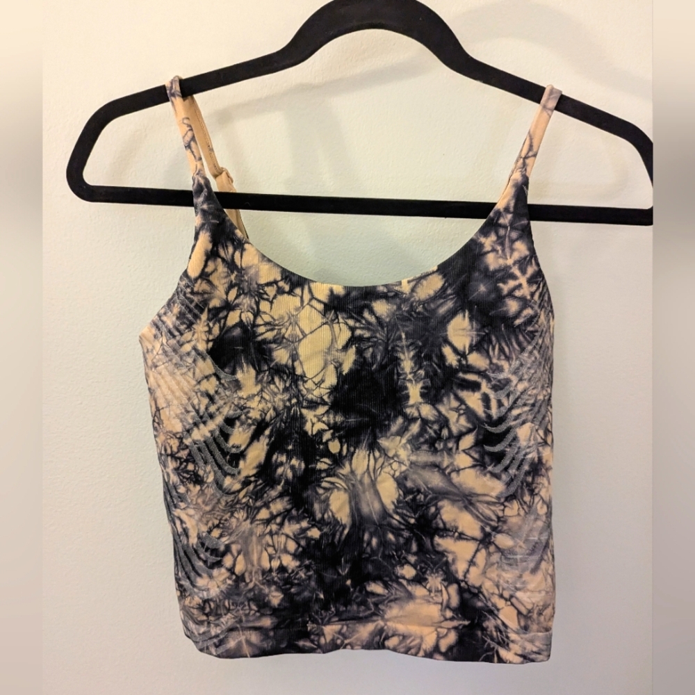 NWOT Athleta Motivate Seamless Tank & Shorts Black Tan Tie-dye Size Medium - Picture 3 of 16